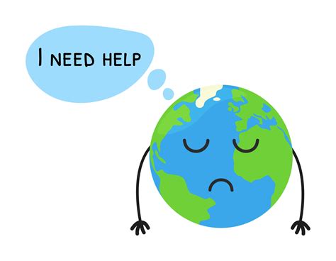 Sad Earth Thinking I Need Help Cartoon Cute Planet Is Sad With Hands