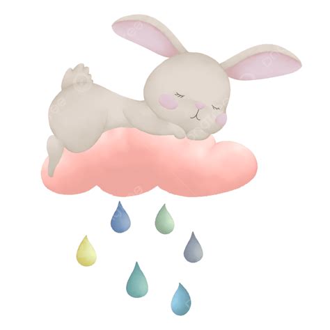 Lindo Conejo Durmiente Acuarela En Nube Rosa Png Acuarela Conejo