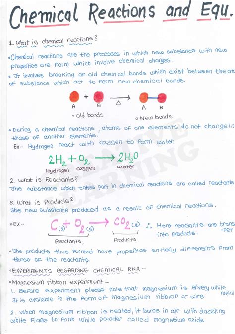 Solution Chemical Reactions And Equations Class 10th Handwritten Notes