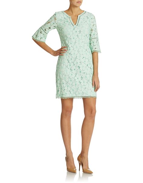 Lyst Adrianna Papell Floral Lace Bell Sleeve Shift Dress In Green