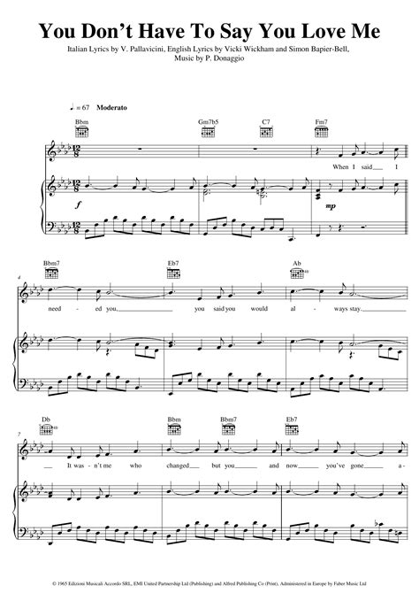 You Dont Have To Say You Love Me Sheet Music Elvis Presley Piano Vocal And Guitar Chords