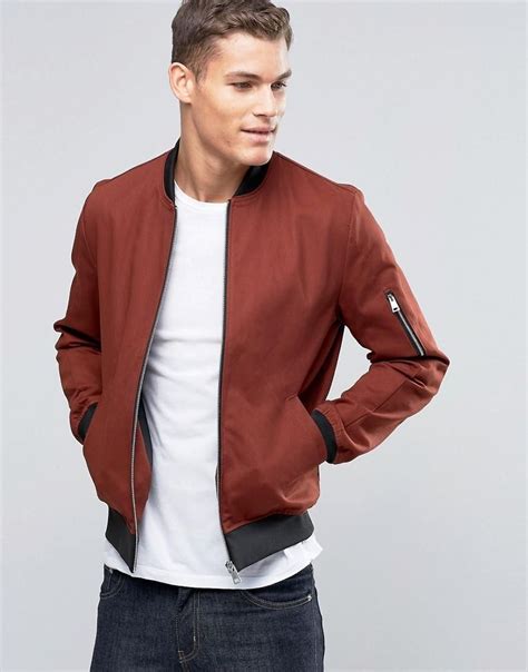 Asos Asos Bomber Jacket With Sleeve Zip In Rust At Asos With Images