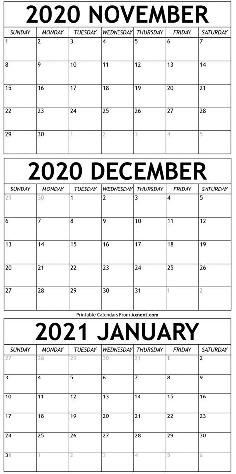 3 Month Calendar 2021 Printable Calendar Template 2021