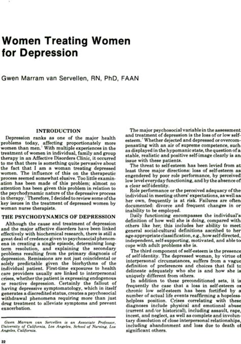 women treating women for depression journal of psychosocial nursing and mental health services
