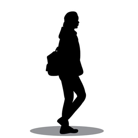 Sobre fondo blanco silueta negra mujer chica está caminando Vector