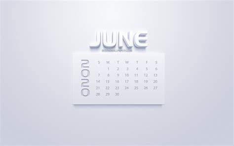 Download Wallpapers 2020 June Calendar 3d White Art White Background