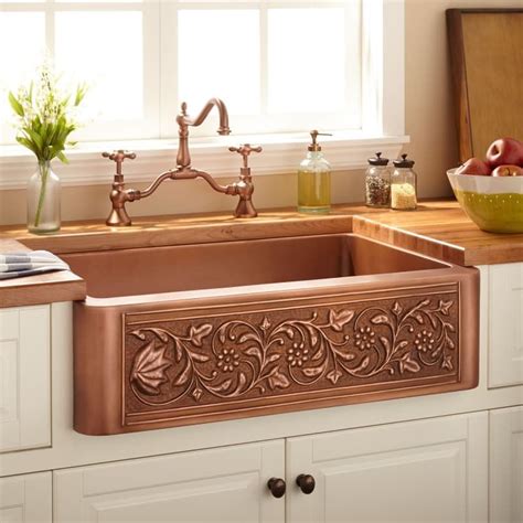 Copper sinks are very durable and the material is wonderful inside farm homes. Signature Hardware 318918 32-3/4" Vine Design Farmhouse ...