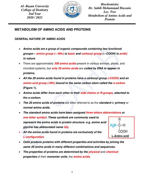 Pdf Metabolism Of Amino Acids And Proteins General Nature Of Amino Acids