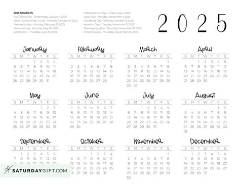 2025 calendar printable