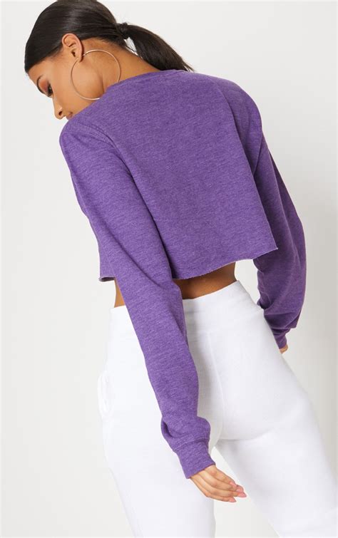 Purple Long Sleeve Crop Sweater Tops Prettylittlething Aus