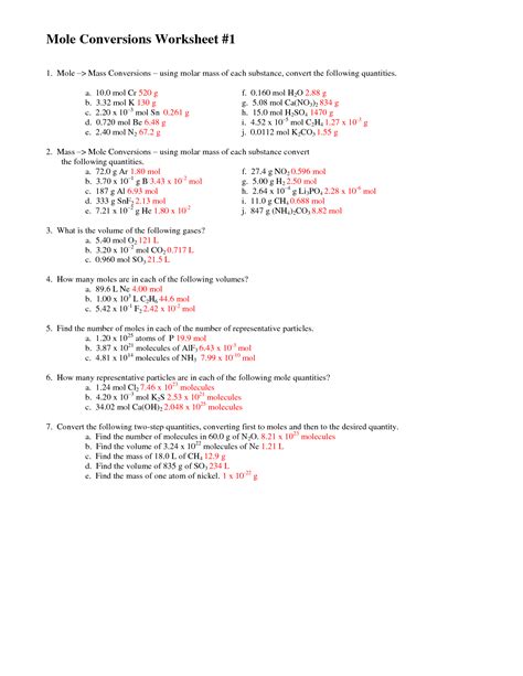 Mass And Moles Worksheet Answer Key Worksheeto