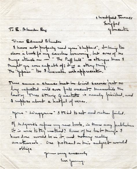 Letter To Edmund Blunden First World War Poetry Digital Archive