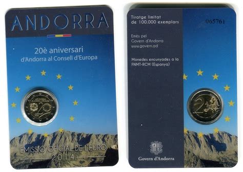 2 Euro Gedenkmünze 2014 20 Jahre Andorra Im Europarat Stgl In Coincard