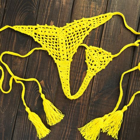see through micro bikini yellow crochet thong bikini set in etsy