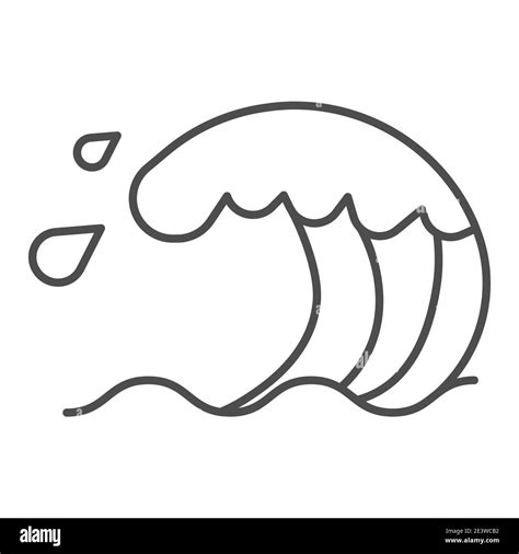Wave Thin Line Icon Nautical Concept Ocean Storm Sign On White