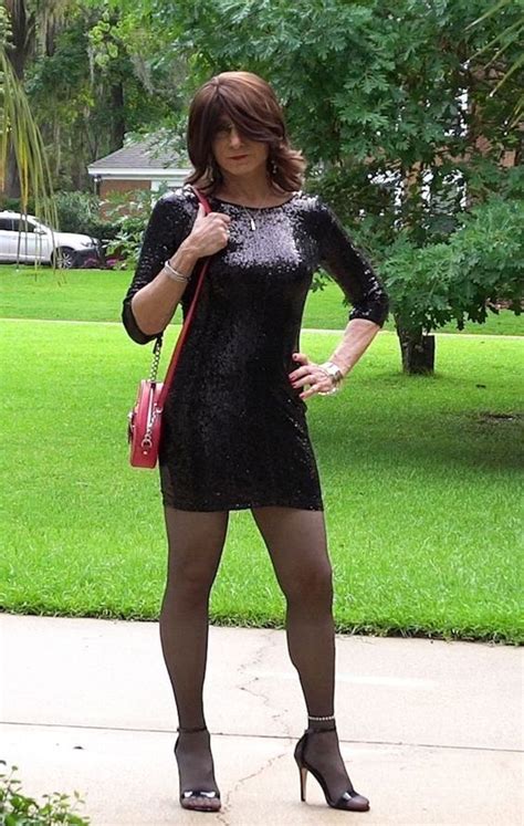 Beautiful Crossdressers Mini Dress Pantyhose And Sandals