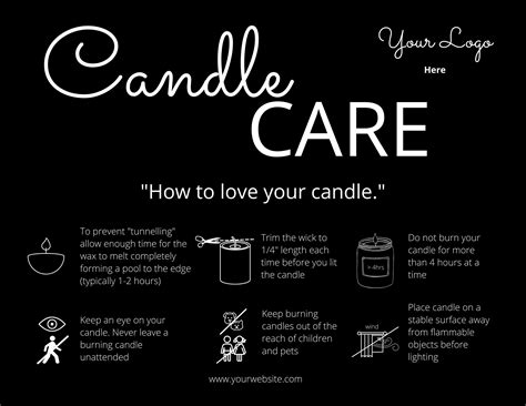 Minimalist White And Black Candle Care Card Template Look Etsy Uk