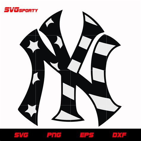 New York Yankees Logo Usa Flag Black And White Svg Mlb Svg Eps Dxf