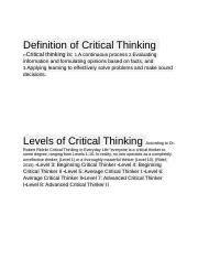 Definition Of Critical Thinking Docx Definition Of Critical Thinking Critical Thinking Is A