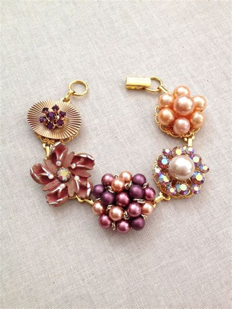 Mulberry Mauve Dusty Rose Vintage Earring Bracelet Cluster