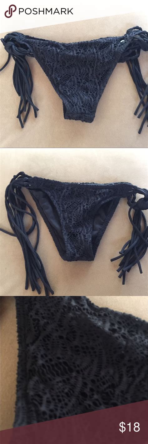 Black Lace Fringe Volcom Swim Bikini Bottoms Super Cute Boho Hippie