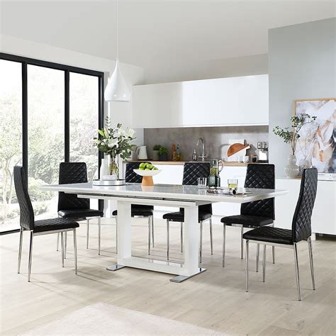 Black glass dining table speak a lot about you as an individual and as a family. Tokyo White High Gloss Extending Dining Table with 8 Renzo ...