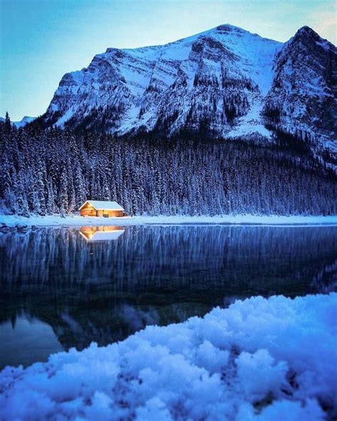 A House In Winter Scenery On Lake Louise In Banff National Park In Canada