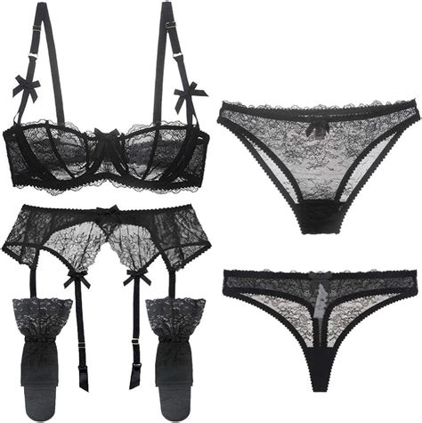 juguu sexy lingeriesexy lace 5 pcs bras garters panties thongs stockings underwear set amazon