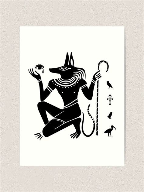 Alter ägyptischer Gott Anubis Mit Einem Hundekopf Und Alten ägyptischen Symbolen Schwarz Und