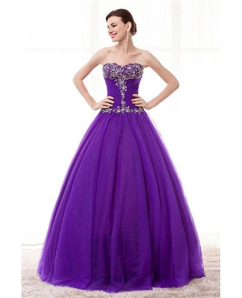 Cheap Ball Gown Purple Prom Dress For Juniors With Beading H76069