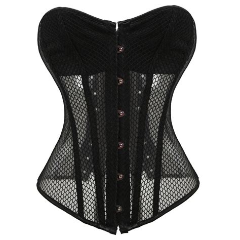 2016 Sexy Black Bustiers Net Elastic Corset For Women Hollow Out Mesh