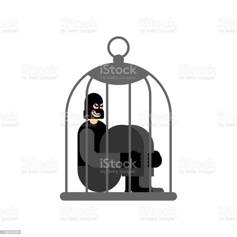 vetores de ladrão na jaula criminoso atrás das grades ilustração vetorial e mais imagens de