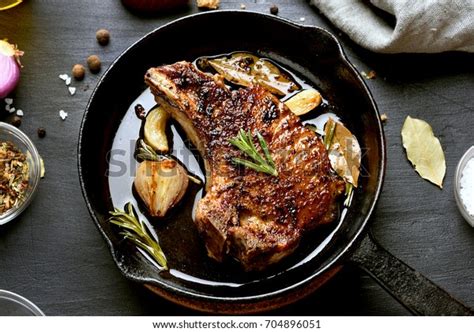 Fried Pork Steak Frying Pan Over Stock Photo 704896051 Shutterstock