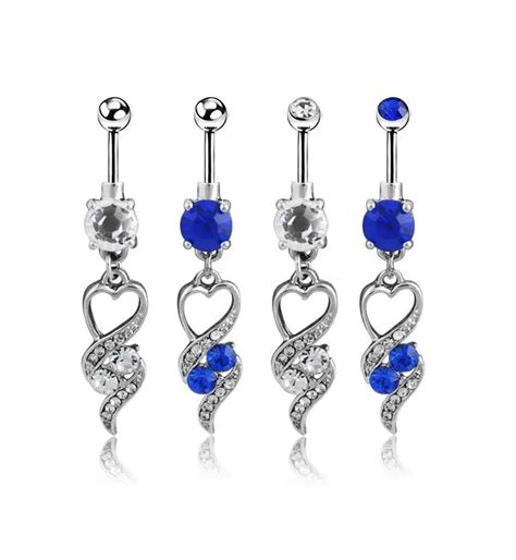 2016 New 1 Pcs Sexy Body Jewelry Steel Clear Double Crystal Long Heart Navel Rings Bar Belly