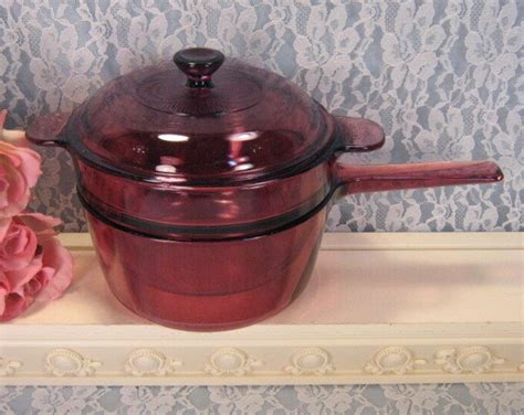 Vintage Corning Pyrex Cranberry Visions Glass Cookware Double Etsy
