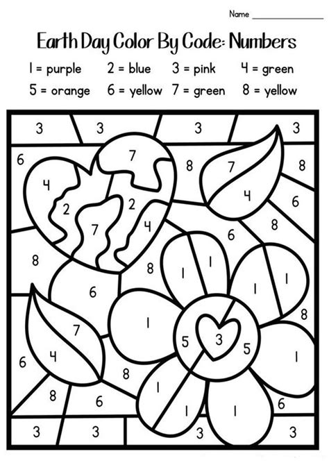Free Printable Color By Number Worksheets For Kindergarten Earth Day