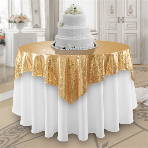 Lanns Linens 50 X 50 Gold Sequin Tablecloth Overlay Sparkly Square