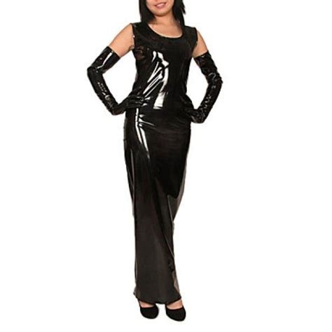 Black Shiny Metallic Dress Costumesleeveless Dress With Gloves Costume