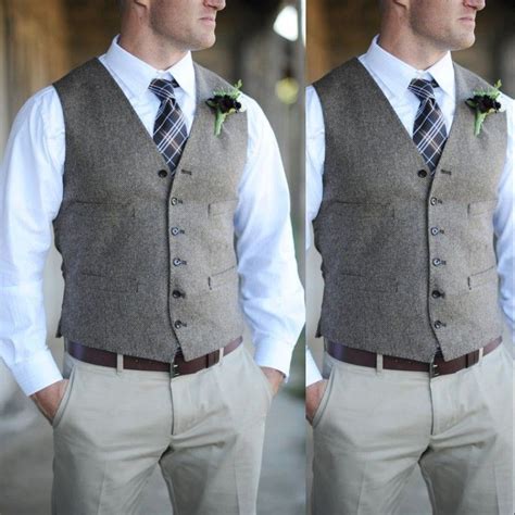 Vintage Groom Vests 2019 Wool Herringbone Tweed Vest Mens Suit Vests