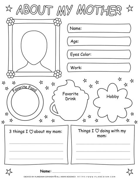 Mother S Day Worksheet About My Mother Planerium