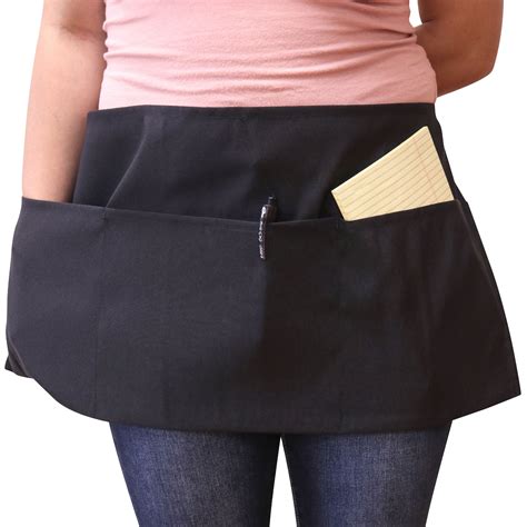 12 Pack Of Waist Aprons Black 3 Pockets Spun Polyester Durable