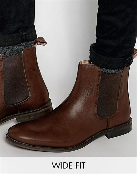 Asos Asos Wide Fit Chelsea Boots In Brown Leather