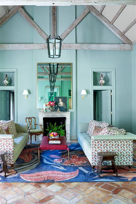 Mint Green Living Room With Blue And Red Carpet Modern Living Room