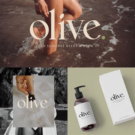 The Logo For Olive Skin Care Products Is Shown In Three Different