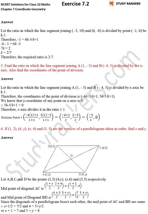 Ncert Solutions For Class 10 Maths Chapter 7 Coordinate Geometry