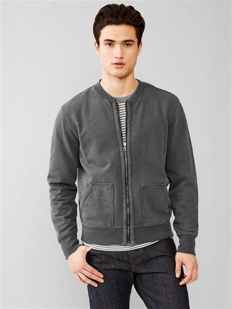 Gap Lived In French Terry Bomber Jacket In Black Soft Black Lyst