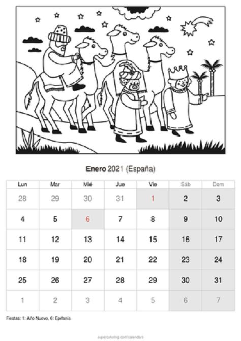 Calendario Para Imprimir Y Colorear Enero 2021 Bebeazultop