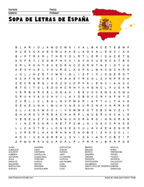 Sopa De Letras De España Para Imprimir Gratis