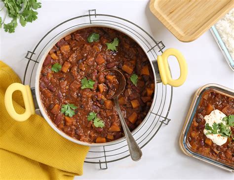 Chunky Squash Lentil And Bean Chilli Recipe Abel And Cole