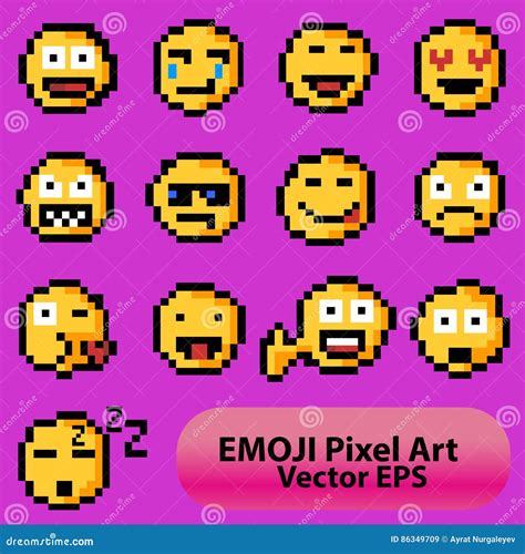 Pixel Art Emoticons Cartoon Drawings With Different Emotions Graphic